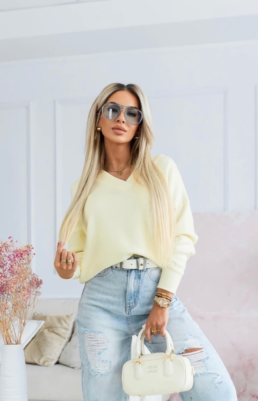 Soft V-Neck Sweater – Light Yellow