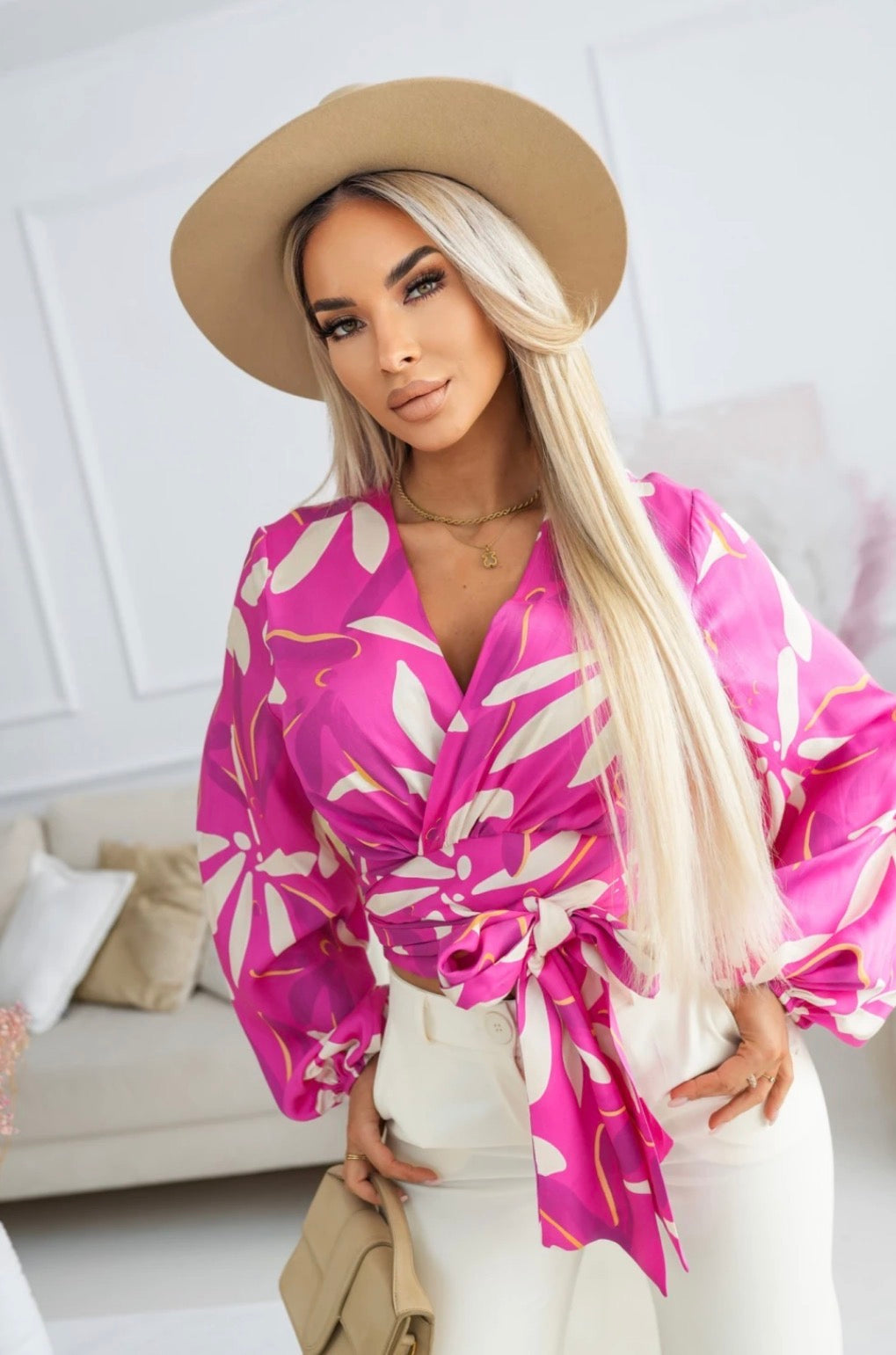 Blouse Azmira – Pink Print