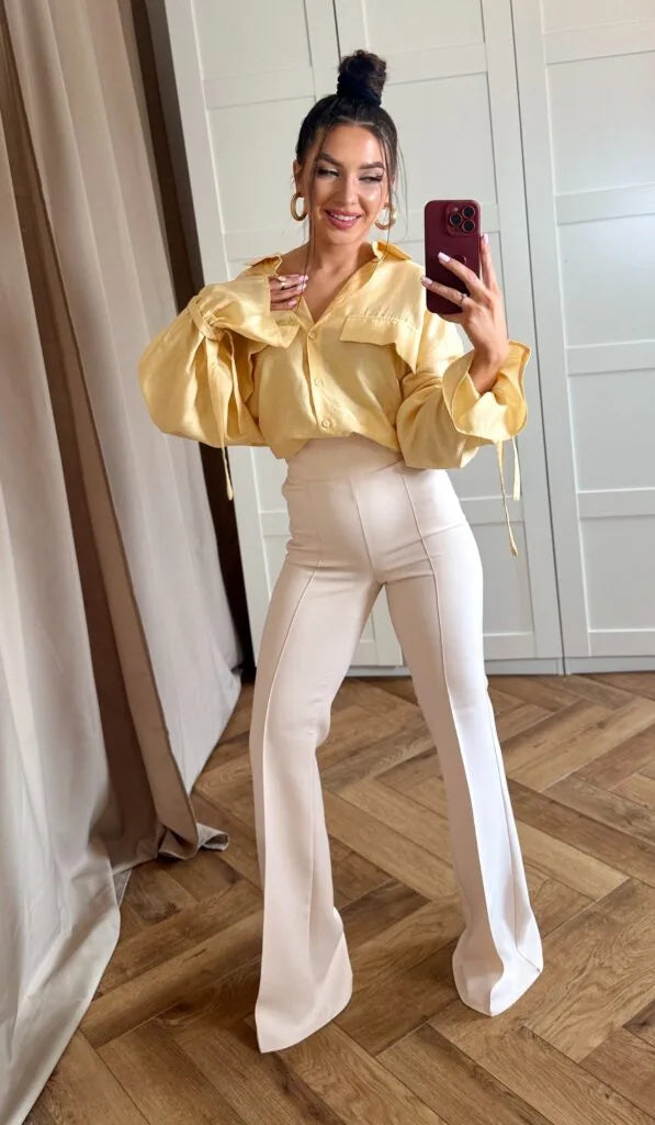 Bell Bottoms with High Waist – Beige